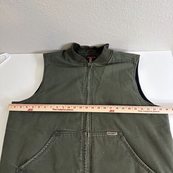 MENS WOLVERINE Zip Up Canvas VEST Size XL Olive Green Quilted Lining - Picture 7 of 8